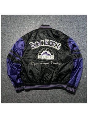 Rare!Vintage Colorado Rockies Nylon Mirage Baseball Varsity Snap Jacket Mens M